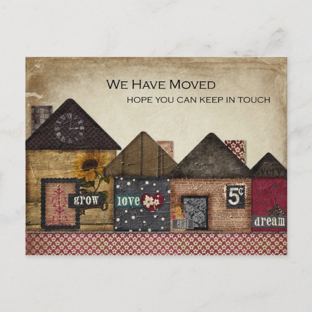 Folk Art Houses We've Moved Announcement Postcard (Front)