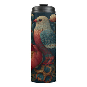Folk Art Illustration of a Bird Among Vibrant Flow Thermal Tumbler