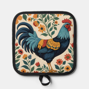 Folk Art Indigo Rooster Pot Holder