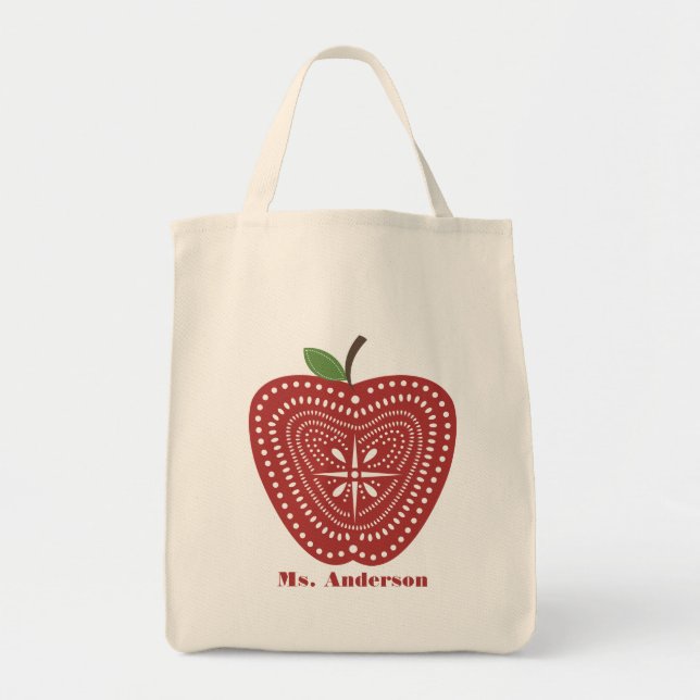 Folk Art Inspired Apple Bag For Teachers (Front)