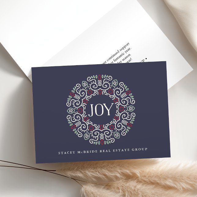 Folk Art Joy | Business or Corporate Folded Holiday Card (Creator Uploaded)