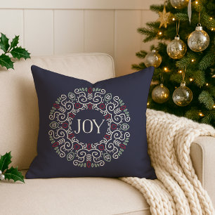 Folk Art Joy   Holiday Monogram Cushion