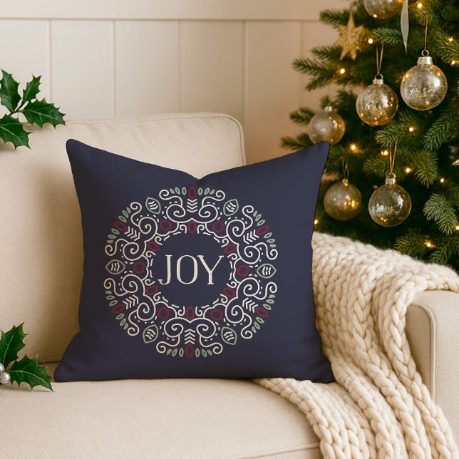 Folk Art Joy | Holiday Monogram Cushion (Creator Uploaded)