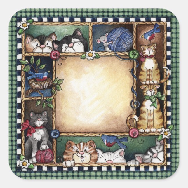 Folk art Kittens Sticker (Front)