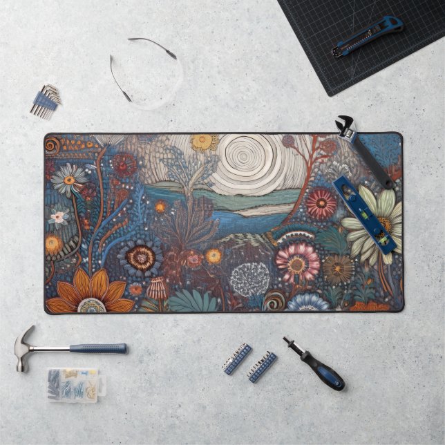 Folk Art Landscape Desk Mat (Workstation)