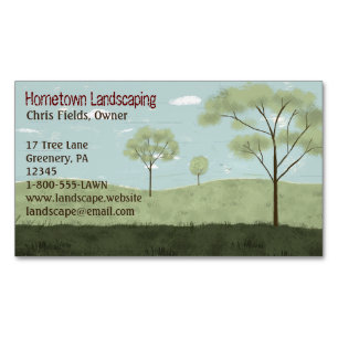 Folk Art Landscape Trees and Fields Magnetic Business Card