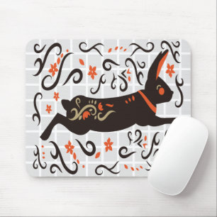 Folk Art Leaping Rabbit Grid Mouse Pad