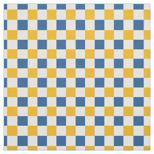 Folk Art Lemon Chequerboard in Gold & Blue  Fabric
