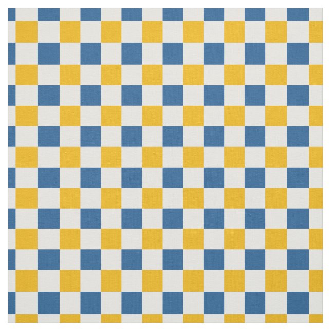 Folk Art Lemon Chequerboard in Gold & Blue  Fabric (Swatch)