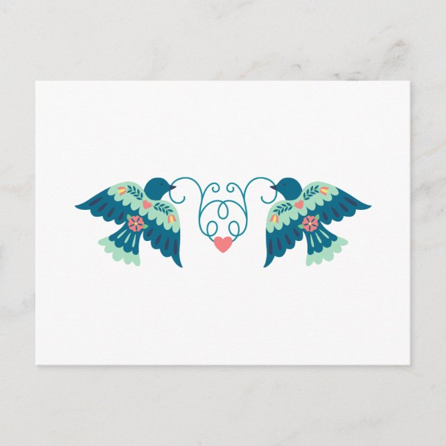 Folk Art Love Birds Postcard (Front)