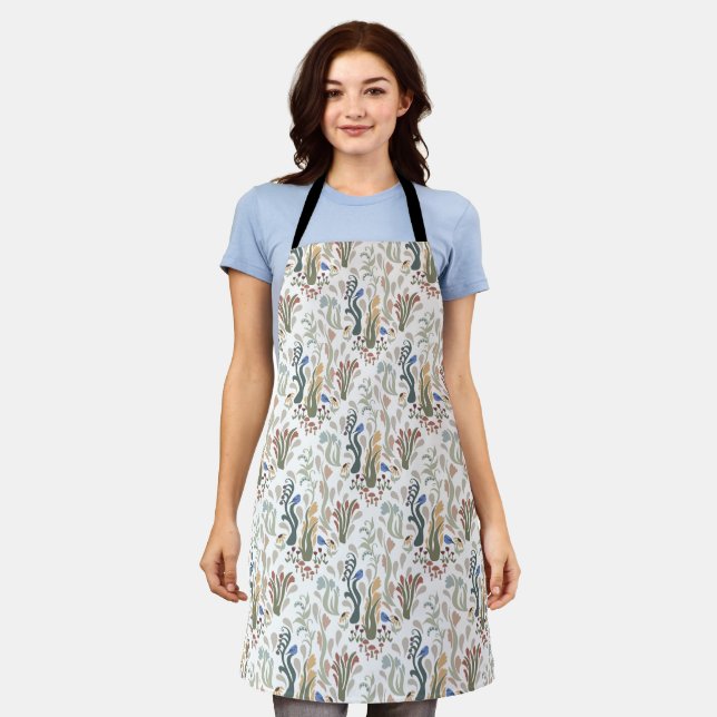 Folk Art Meadow & Blue Bird in Earth Tones Apron (Worn)