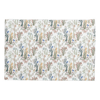 Folk Art Meadow & Blue Bird in Earth Tones Pillowcase