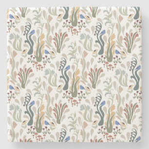 Folk Art Meadow & Blue Bird in Earth Tones Stone Coaster