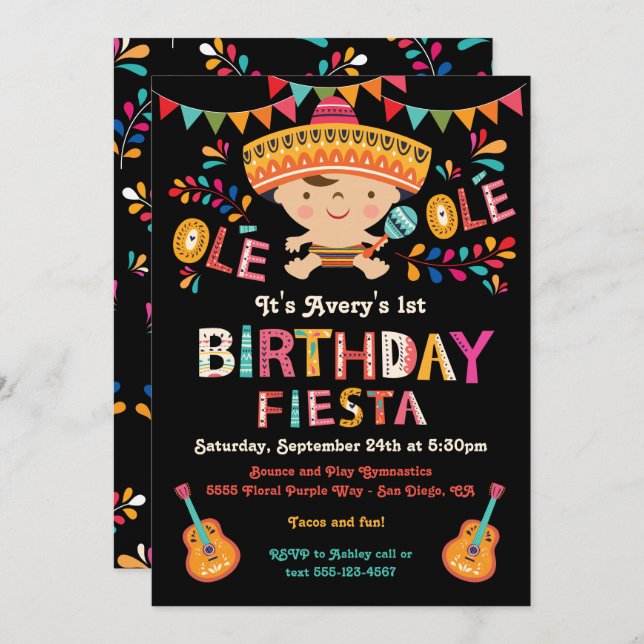 Folk Art Mexican Fiesta Birthday Party Invitation (Front/Back)