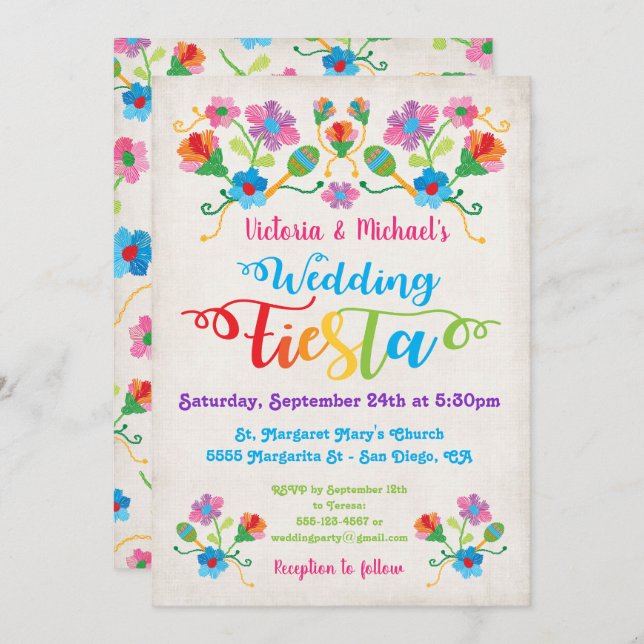 Folk Art Mexican Fiesta Wedding Invitation (Front/Back)