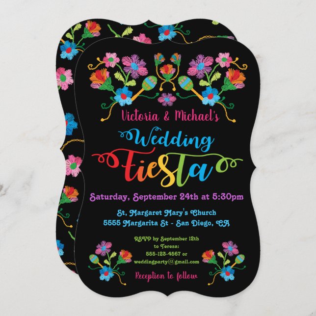 Folk Art Mexican Fiesta Wedding Invitation (Front/Back)