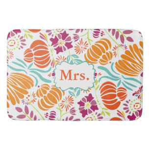 Folk Art Monogram Floral Mrs. or Personalise Bath Mat