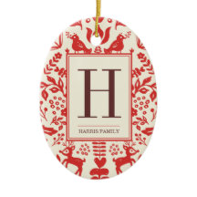 Folk Art Monogram & Photo Holiday Ornament