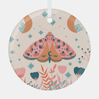Folk Art Moths: Bright Vintage Illustration Glass Tree Decoration