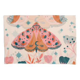 Folk Art Moths: Bright Vintage Illustration Pillowcase