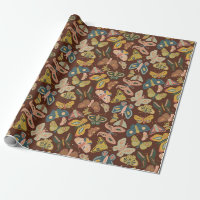 Folk Art Moths Butterflies Pink Blue Brown