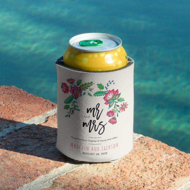Folk art multicolor floral wedding  can cooler (In Situ Pool)