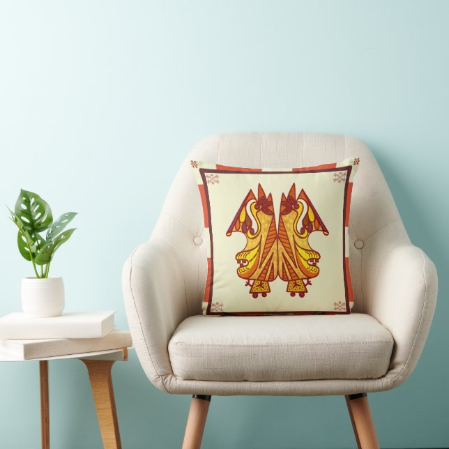 Folk Art Mythical Creature Decorative Throw Pillow (Chair)