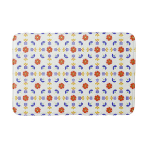 Folk Art Neon Flower Geometric Pattern Bath Mat