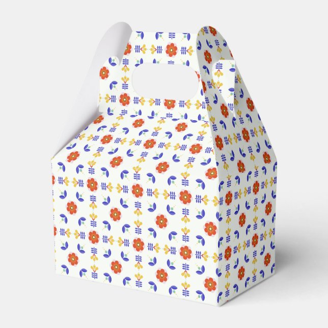 Folk Art Neon Flower Geometric Pattern Favour Box (Front Side)