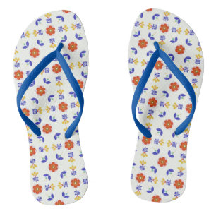 Folk Art Neon Flower Geometric Pattern Jandals