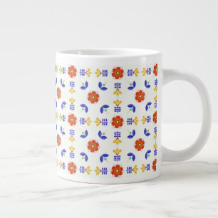 Folk Art Neon Flower Geometric Pattern Large Coffee Mug