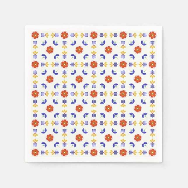 Folk Art Neon Flower Geometric Pattern Napkin (Front)