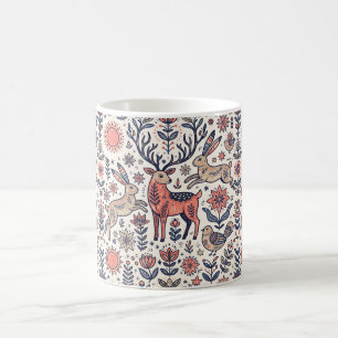Folk Art Nordic Deer & Hare Pattern Coffee Mug