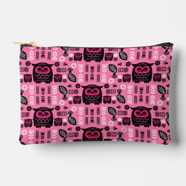 Folk Art Nordic Owl Accessory Pouch (Front)