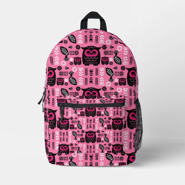 Folk Art Nordic Owl Printed Backpack (Front)