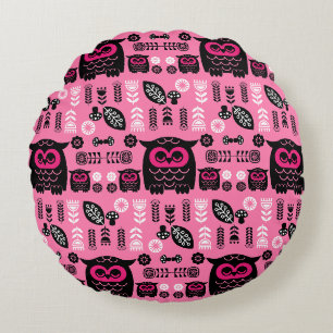 Folk Art Nordic Owl Round Cushion