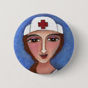 Folk Art Nurse - RN / nursing button