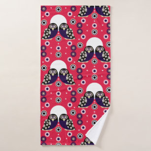Folk Art Owl Bath Towel