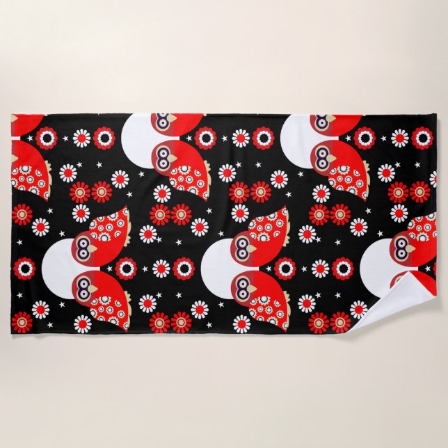 Folk Art Owl Beach Towel (Front)