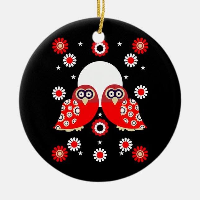 Folk Art Owl Ceramic Tree Decoration (Front)