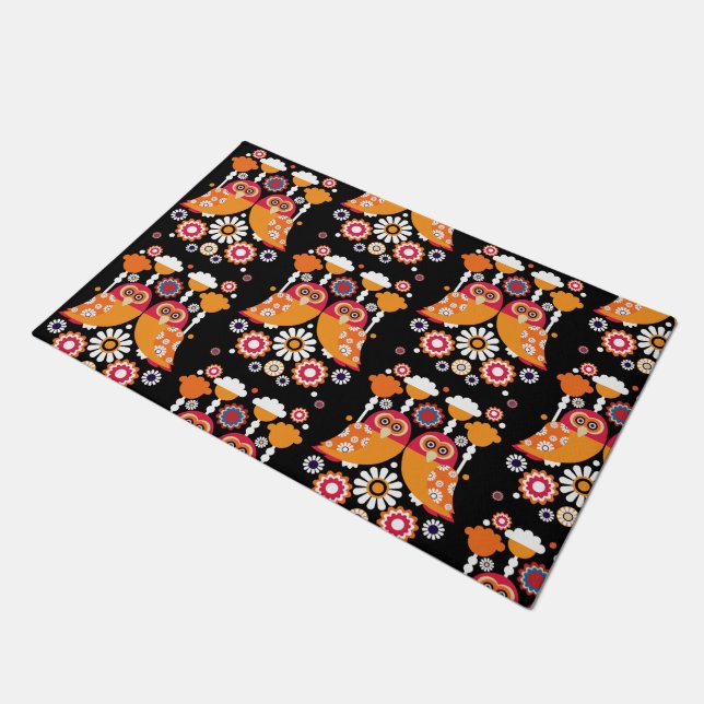 Folk Art Owl Doormat (Angled)
