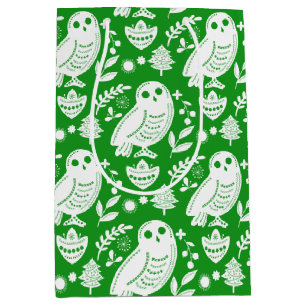 Folk Art Owl Green Gift Medium Gift Bag