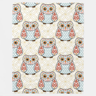 Folk Art Owl on Gold Fleece Blanket