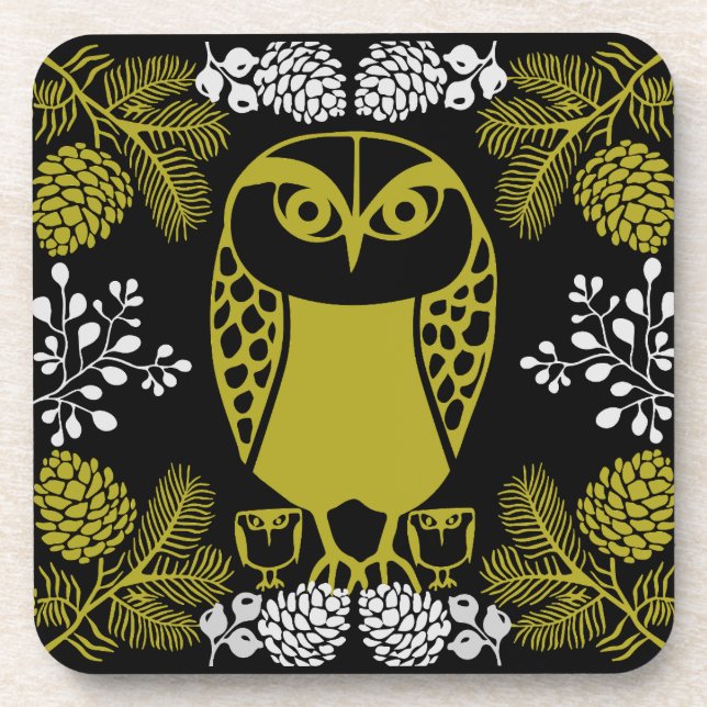 Folk Art Owl Prints Coaster (Front)