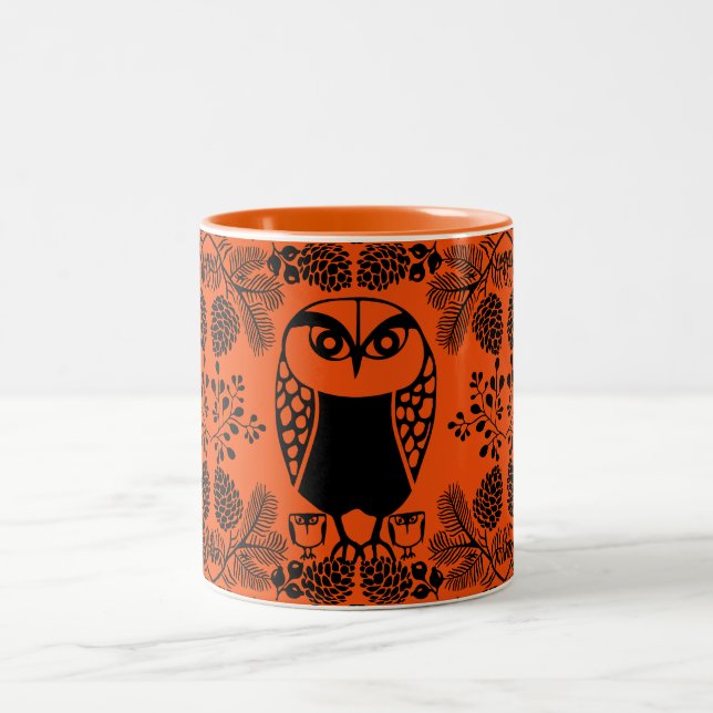 Folk Art Owl Prints Two-Tone Coffee Mug (Center)