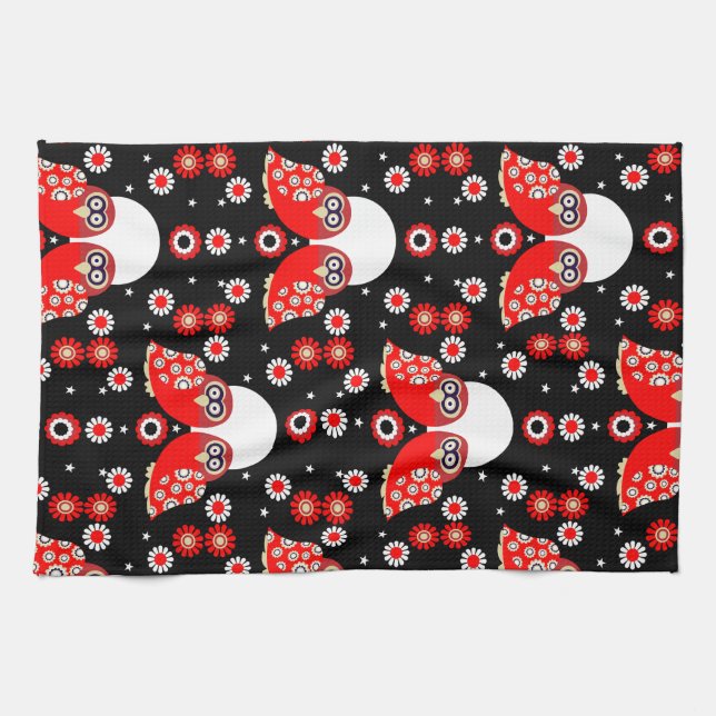 Folk Art Owl Tea Towel (Horizontal)
