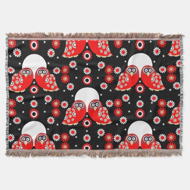 Folk Art Owl Throw Blanket (Front)