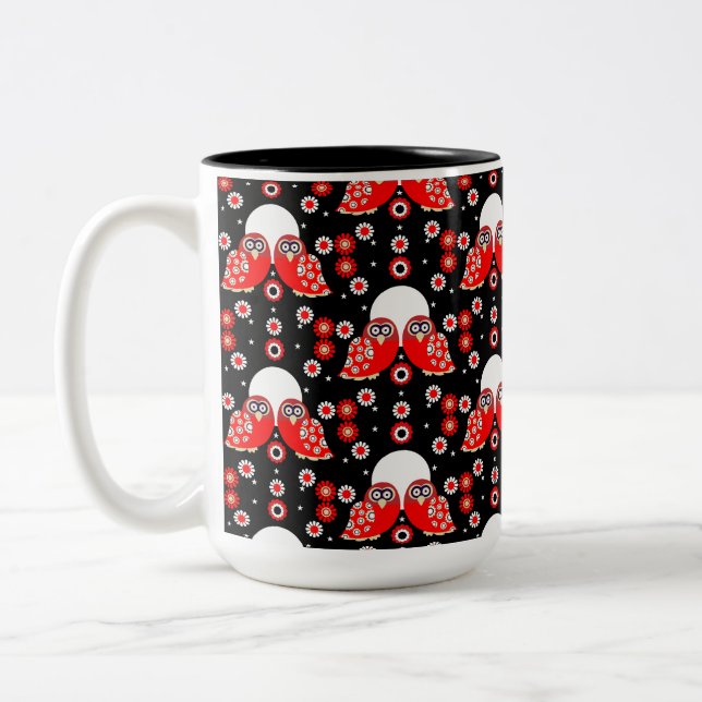 Folk Art Owl Two-Tone Coffee Mug (Left)