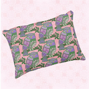 Folk Art Owls Pink Purple Kids Decorative Cushion