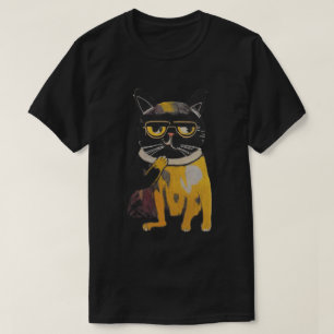Folk Art Painted Cat With Glasses Design T-Shirt
